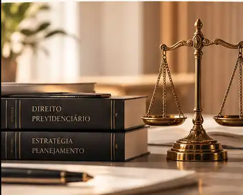 Livros jurídicos e balança da justiça em composição editorial